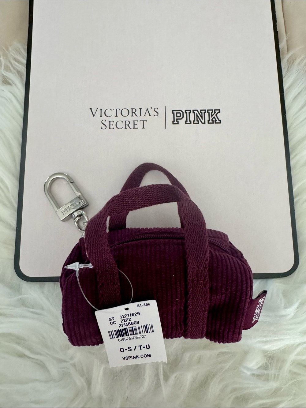 PINK Victoria's Secret Corduroy Mini Duffle Keychain - Plum